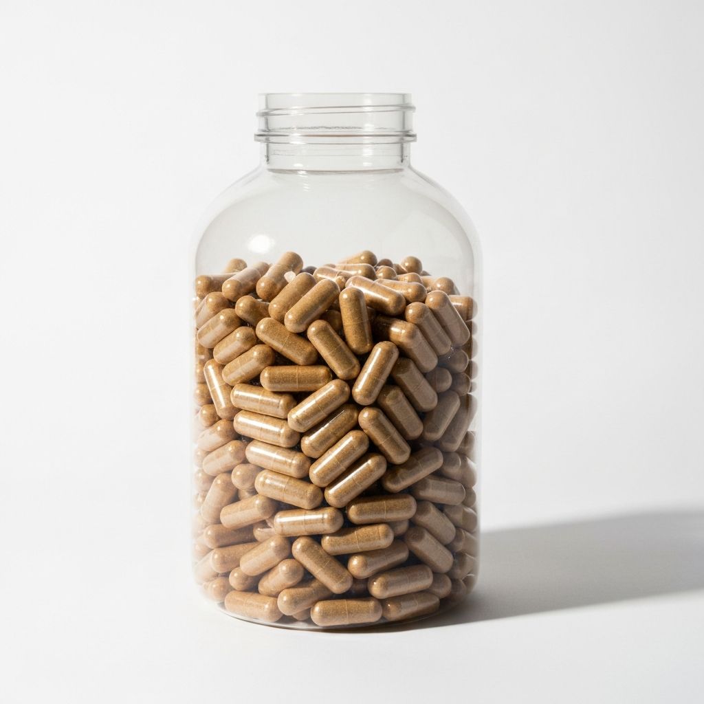 Essential Blend Capsules - clear bottle with tan capsules